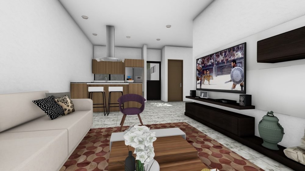 Render de interior amueblado del proyecto